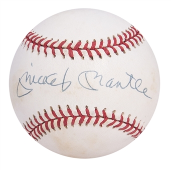 Mickey Mantle Signed OAL Brown Baseball (UDA & JSA)